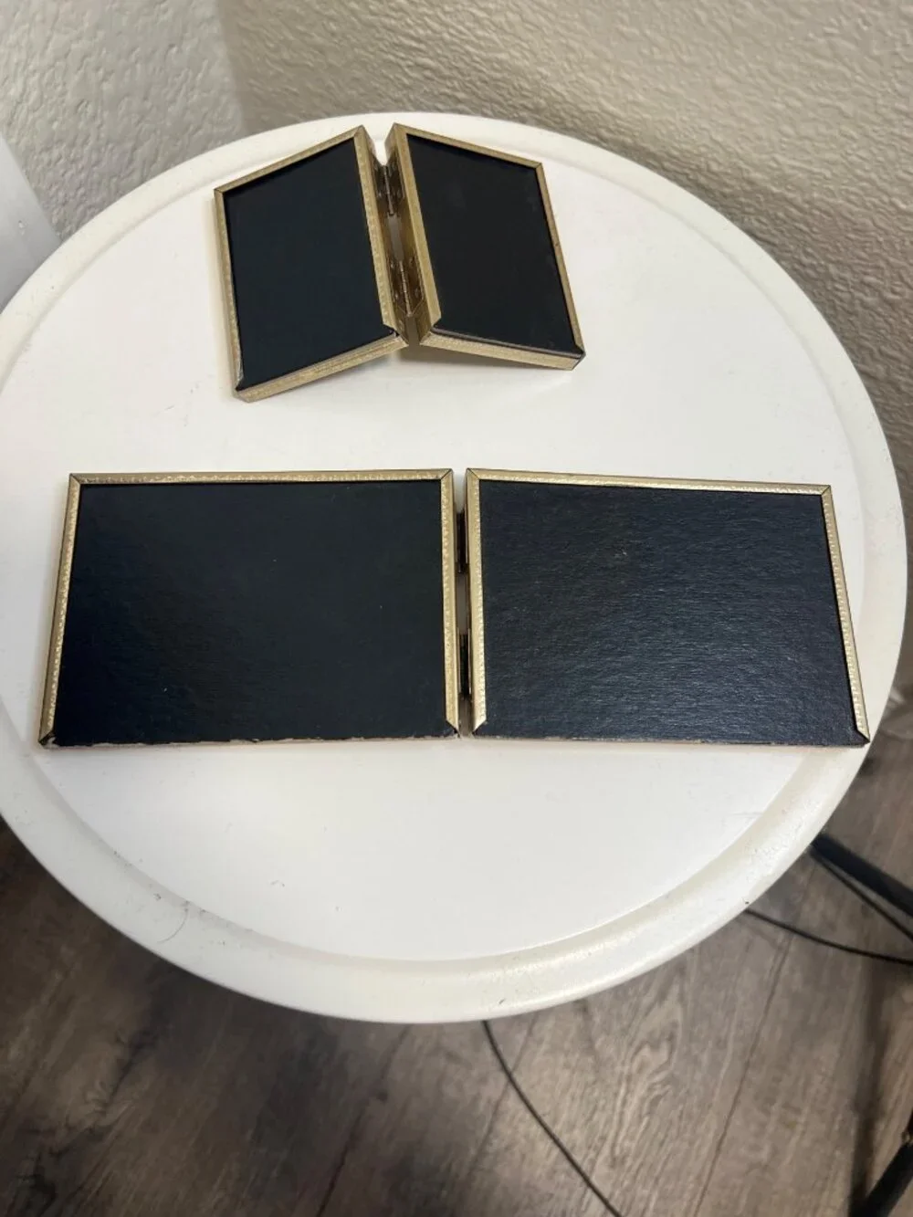Gold Hinged Miniature Double Picture Frame Set With Ribbed Backing - Vintage Sty